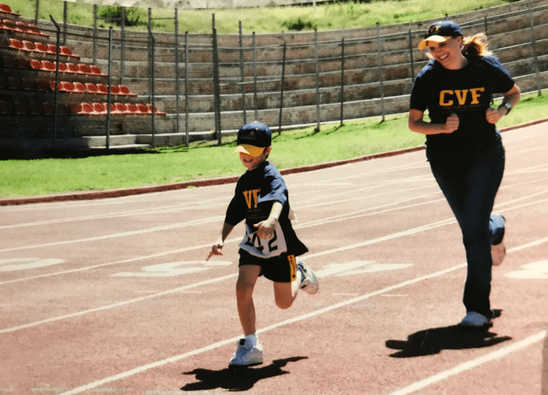 Mom and child running